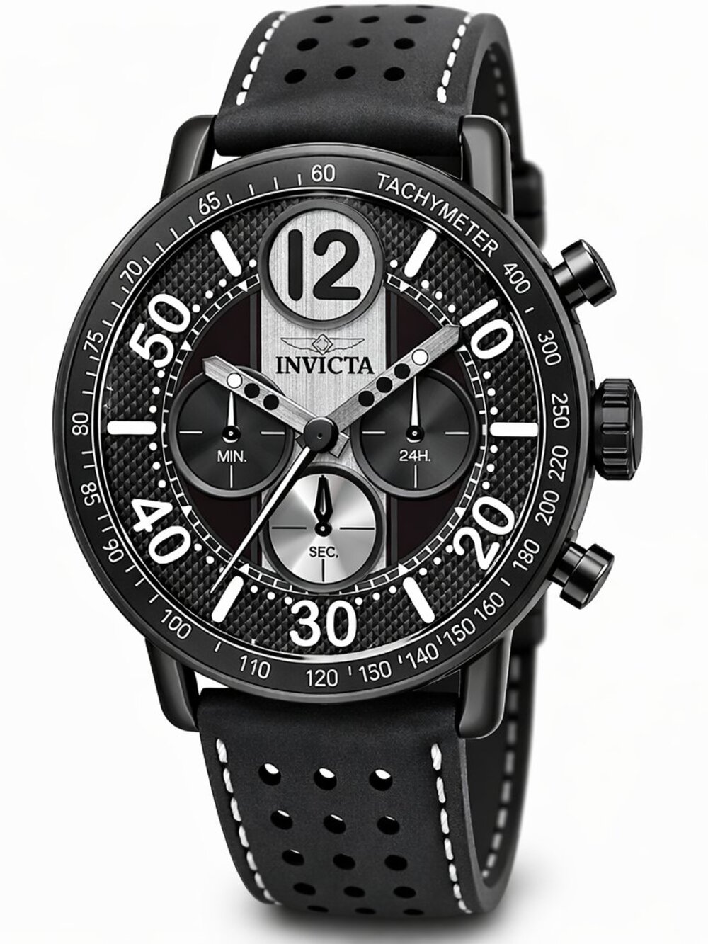 $249 Invicta Racing Mens Black & White 44mm Quartz Leather Strap Watch 50363 NIB